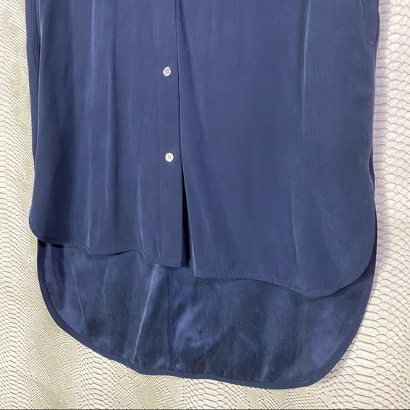 Frame blue silk navy sleeveless shirt dress button down - Picture 2 of 11